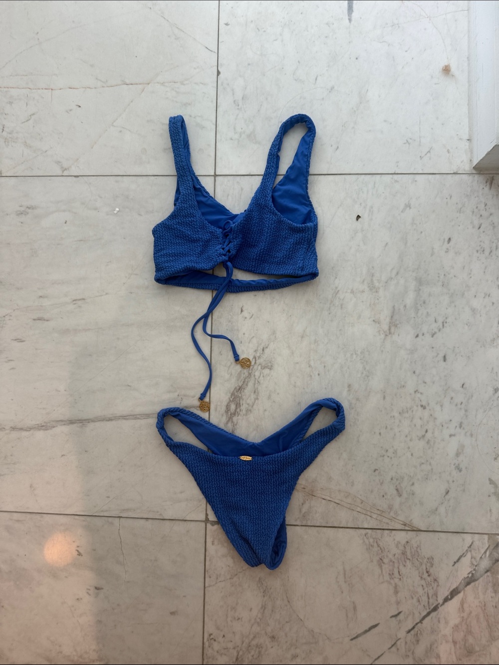 Nikki beach luli fama Blue Textured Bikini Set